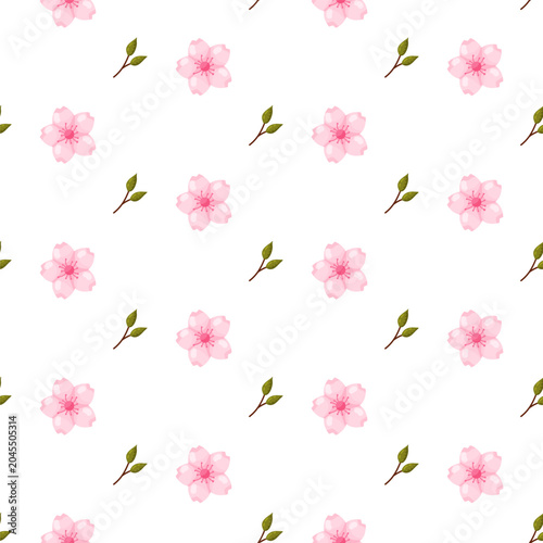 Pink Cherry Blossom and Buds Minimal Seamless Pattern