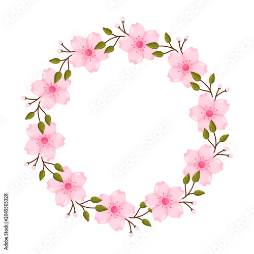 Pink Cherry Blossom Wreath Round Frame Clipart