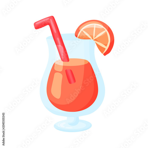Orange Tropical Cocktail Glass Straw Slice Clipart