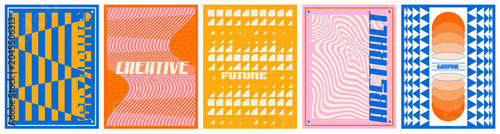 Foto Abstract geometric brutalist y2k posters, color mosaic pattern