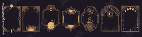 Foto Celestial boho frames with moon phases, butterfly and mystical arch design, abstract vector goldenvset isolated on background