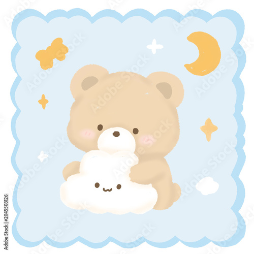 Konstfotografi Cute Bear Cloud Stamp Sticker