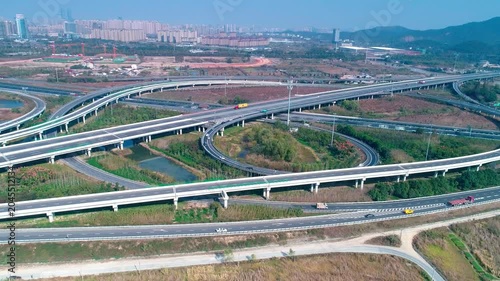 Aerial View of Modern Highway Interchange and Urban Overpasses