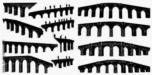 Foto Set of various vintage bridge and aqueduct designs, showcasing different architectural styles and historical structures
