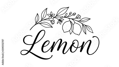 Obraz na płótnie Hand drawn lemon branch with flowers and leaves, botanical illustration, black a
