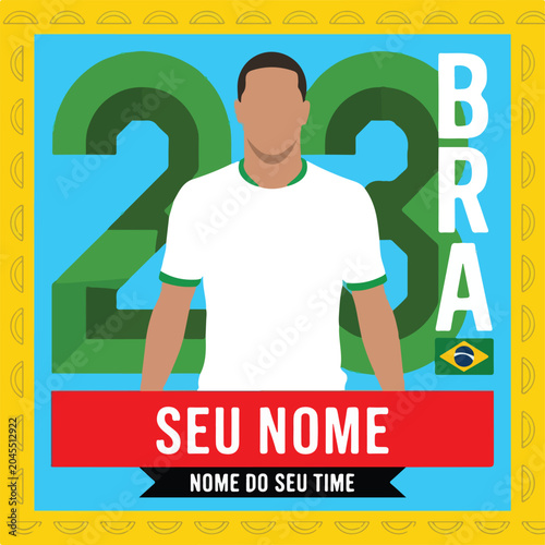 Customizable Brazilian Football Trading Card Template - Player Silhouette Vector