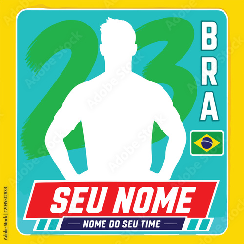 Customizable Brazilian Football Trading Card Template - Player Silhouette Vector