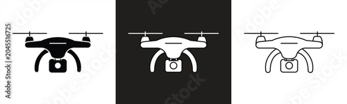icon set of drones with cameras, drone symbols for recording or surveillance. vector illustration