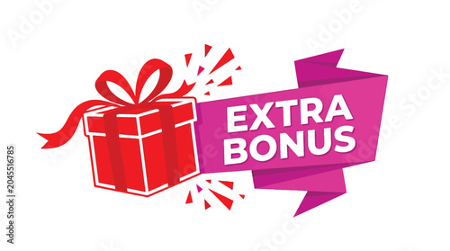 Extra bonus gift concept with red present and pink banner