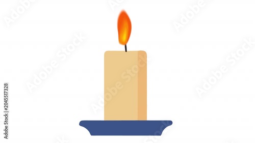 Candle on a candlestick. Animation of a lit candle, alpha channel. Cartoon
