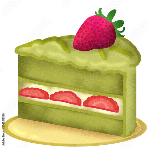 Canvastavla Matcha cake with fresh strawberry topping illustration