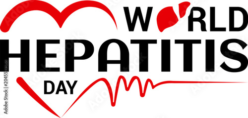 World hepatitis day typography design with liver and heartbeat icon. Medical awareness campaign vector illustration. Healthy organ concept poster background. Lettering logo for health care event banne