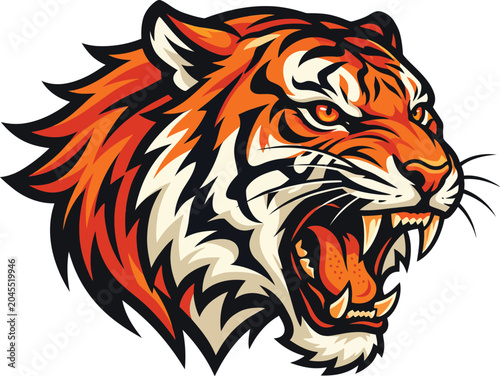 Canvas Print Fierce roaring tiger head mascot logo vector illustration isolated on white back