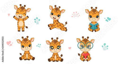 Cute Cartoon Giraffe Collection Set with Various Poses and Expressions