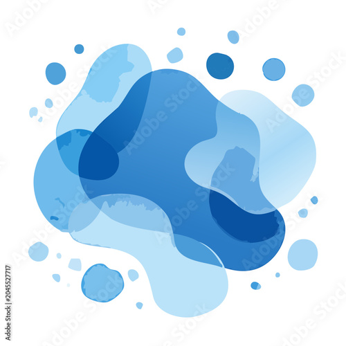 Abstract blue fluid shapes and drops on white background