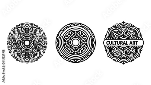 Ornate cultural art circular patterns and mandalas with cultural circular decorative intricate geometry traditional meditation oriental bohemian illustration abstract symmetry artistic