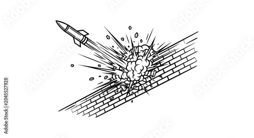 Fotografija Rocket Missile Exploding Through Brick Wall Destruction.