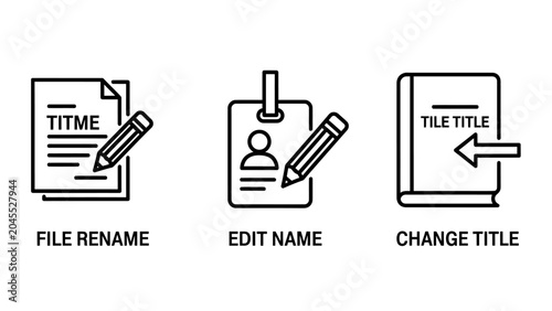 Document file management and renaming editing flat line icons with document management interface software computer modification organization business iconography information