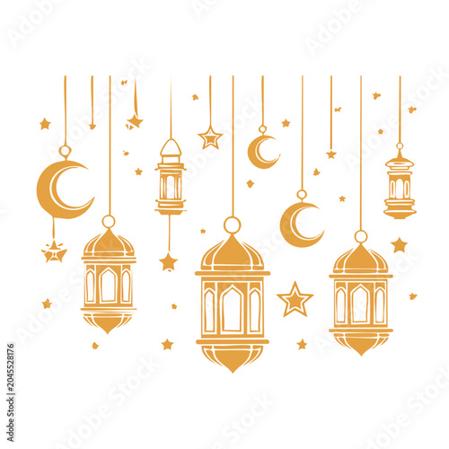 Ramadan lanterns, moon, and stars decoration