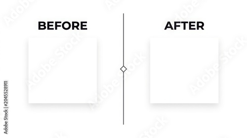 Minimalist before and after comparison slider on white background