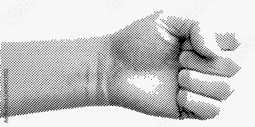 Bild auf Leinwand Halftone stippled clenched fist arm on a white background