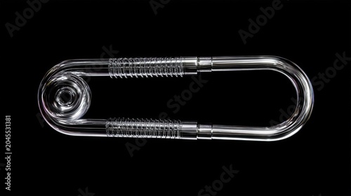 Close-up of a shiny metal safety pin a simple fastening tool for fabric and crafts isolated on a black background with studio lighting