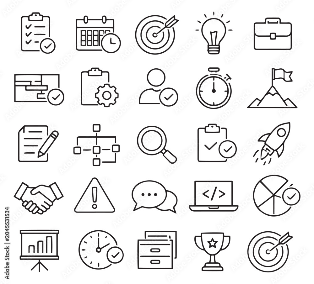 Fototapeta premium project management agile workflow corporate task planning line icons vector