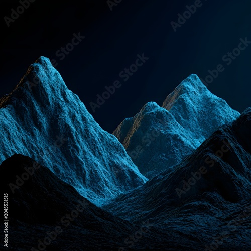 Abstract Mountain Landscape in Blue Light