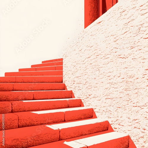 Minimalist Red Staircase and Textured Wall