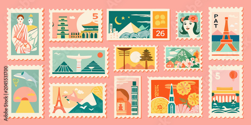Photos Collection Of Vintage style Travel Stamps Illustrated Vector Design