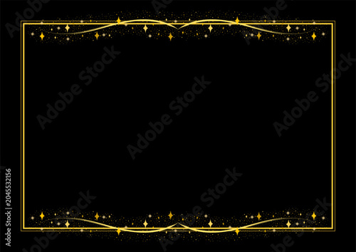 Golden Yellow Rectangle Border Frame With Glittering Stars Decoration