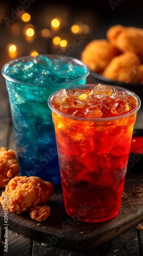 A refreshing, brightly colored soda paired with fried chicken makes a perfect snack and drink to beat the heat this summer.