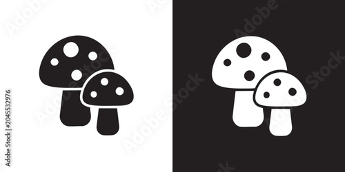 Bild auf Leinwand Minimalist Mushroom Icon with Spotted Caps in Black Silhouette - Modern Fungi To