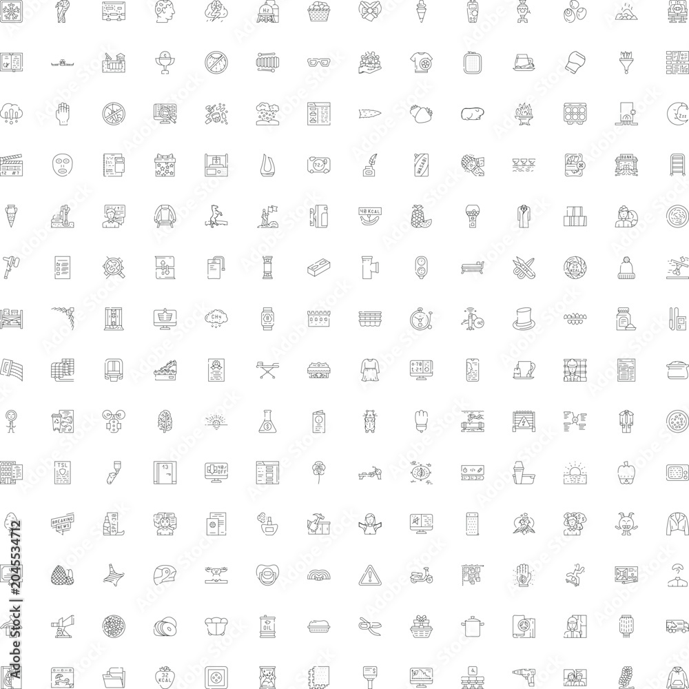 Fototapeta premium Big set of abstract line art pictograms featuring various concepts, signs, and everyday objects, ideal for business, web, and graphic design interfaces