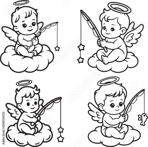 Cute Fishing Angel Vector Clipart