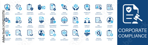 Foto Corporate compliance and policy solid icon set
