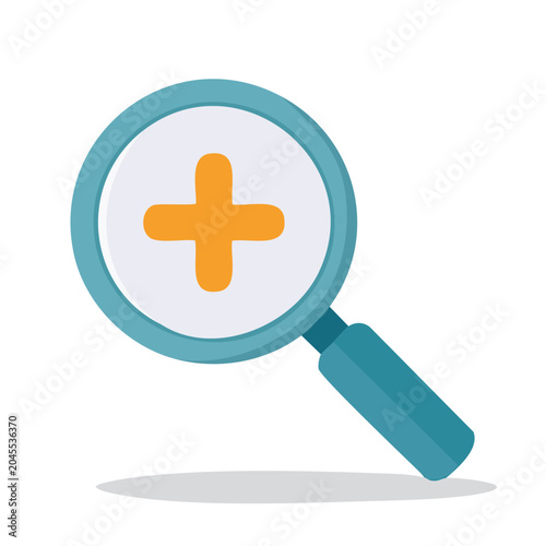 Magnifying glass with plus sign, flat design icon