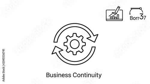 Business continuity circular gear processing icon with business continuity management operation industry development strategy corporate workflow efficiency engineering mechanical planning