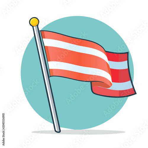 Waving flag with red and white stripes on a pole