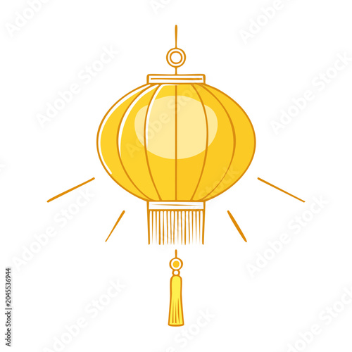 Yellow lantern with tassel, flat design icon