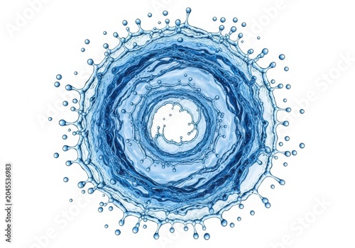 Dynamic water splash circle isolated on plain white background