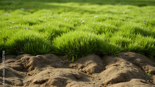 Close Up View Of Healthy Lawn Grass Meeting Dry Soi