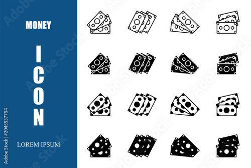 Vector icon. Collection of black money Icons set on white background vector illustration. Vector stock.