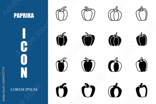 Vector icon. Collection of black paprika Icons set on white background vector illustration. Vector stock.