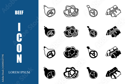 Vector icon. Collection of black beef Icons set on white background vector illustration. Vector stock.