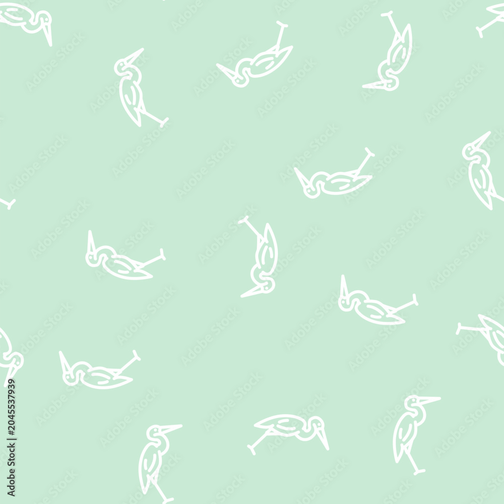 Fototapeta premium heron bird line seamless pattern heron bird thin line illustration