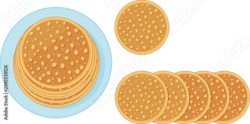 Tableau sur toile Homemade Pancakes or Crepes Vector Set Featuring Stack on Plate and Isolated Ele