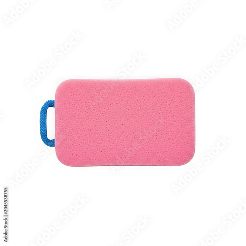 Pink microfiber cleaning cloth with blue handle isolated on transparent background