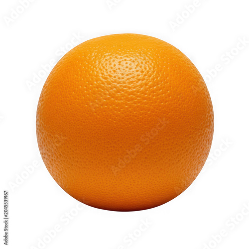 Bright orange fruit sphere with textured peel isolated on transparent background