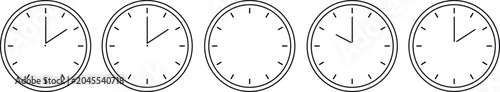 Fotografija Analog Clock Vector Icons, Half Hour Time Progression, Different Times Display,